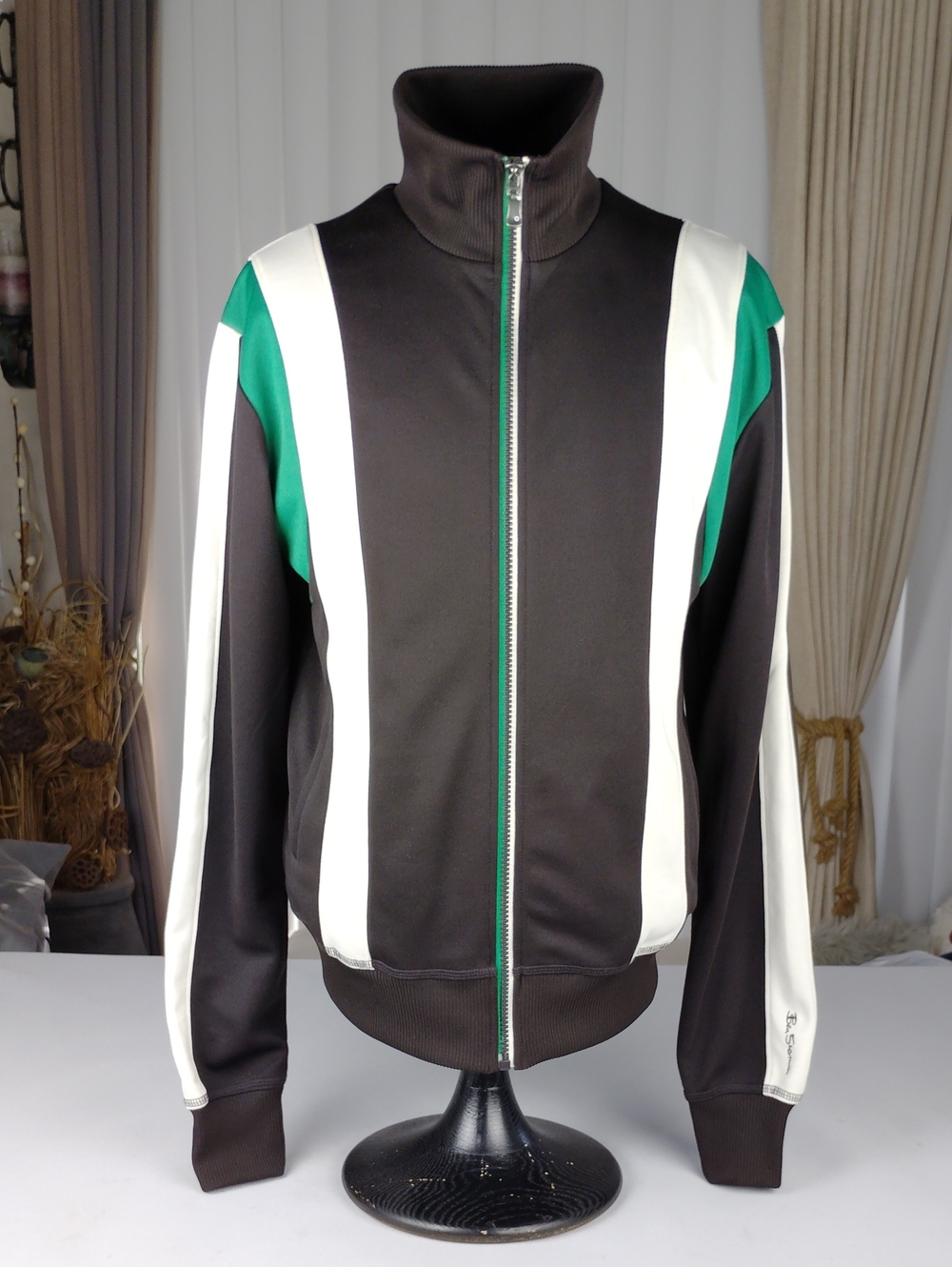 Ben Sherman Men's Brown, & Green Track Jacket with Cream Panels.